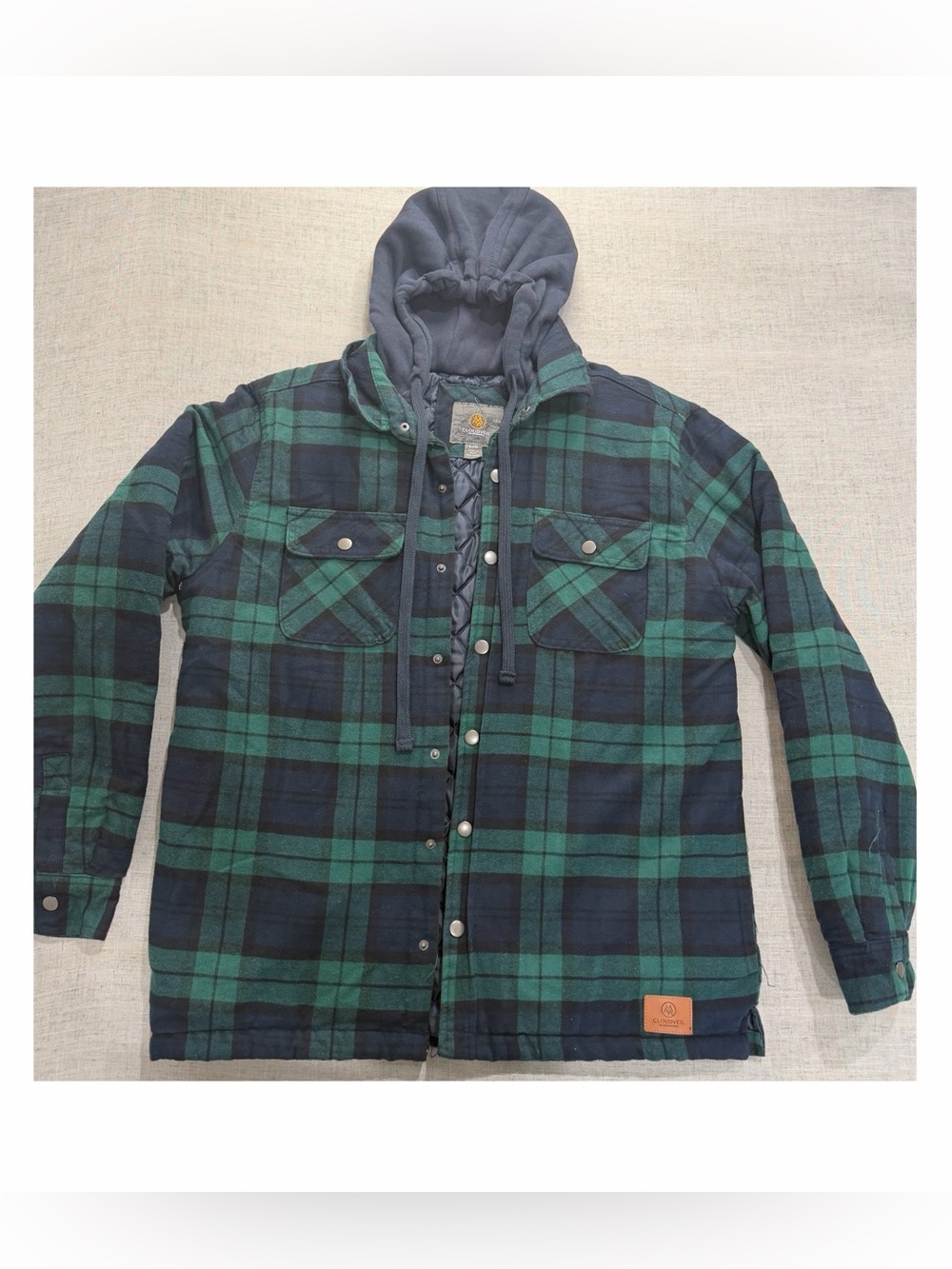 Men's Green & Navy Plaid Hooded Jacket